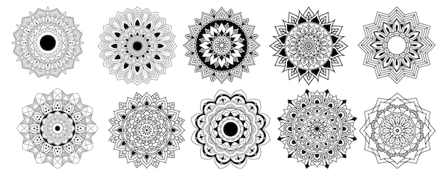 Geometrische circulaire ornament set, vintage decoratieve elementen, set hand tekenen mandala-elementen