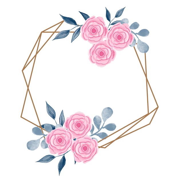 Geometrische frame aquarel rozen roze