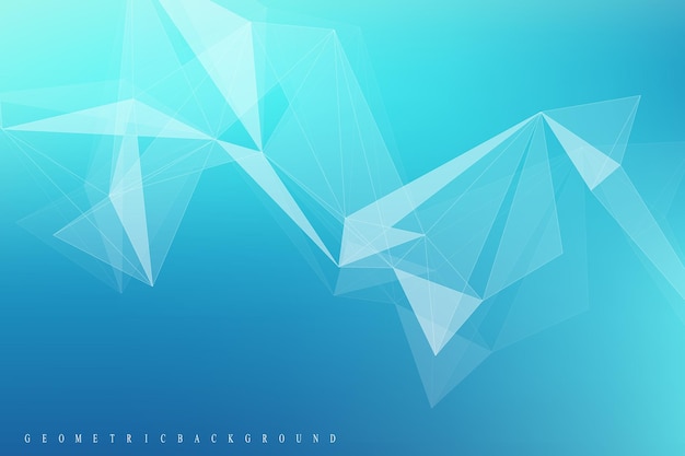 Geometrische grafische achtergrond molecuul en communicatie. Big data-complex met verbindingen. Perspectief achtergrond. Minimale reeks. Digitale datavisualisatie. Wetenschappelijke cybernetische vectorillustratie.