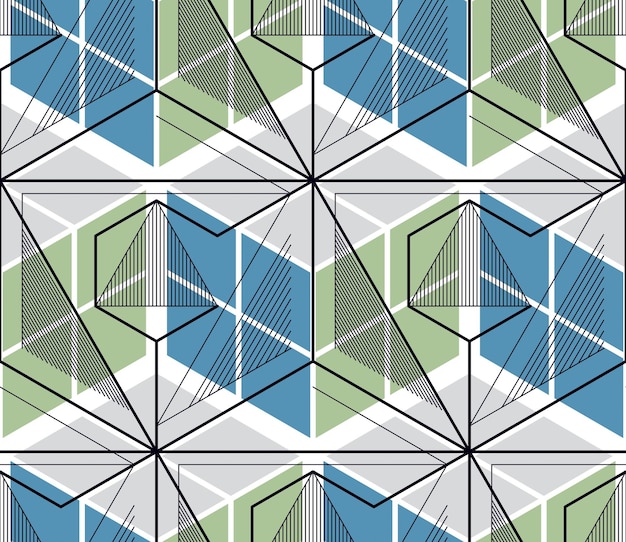 Geometrische kubussen abstracte naadloze patroon, 3D-vector achtergrond. Technologie stijl engineering lijntekening eindeloze illustratie. Bruikbaar voor stof, behang, verpakking, web en print.