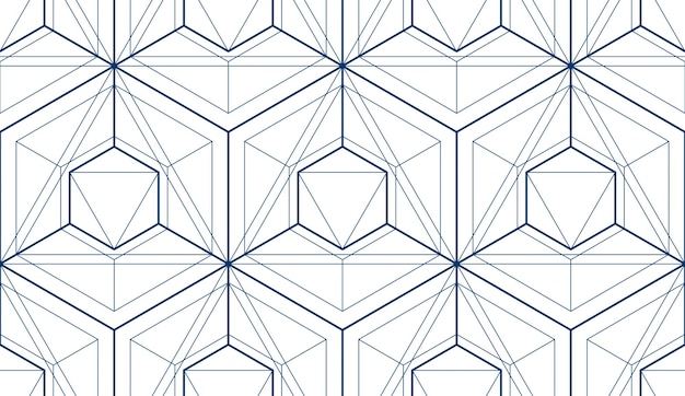 Geometrische kubussen abstracte naadloze patroon, 3D-vector achtergrond. Technologie stijl engineering lijntekening eindeloze illustratie. Enkele kleur, zwart en wit. Bruikbaar voor stof, behang, verpakking,