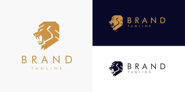 Geometrische Lion Head Gold Elegante Luxe Logo Design Vector voor Brand Business Company Branding