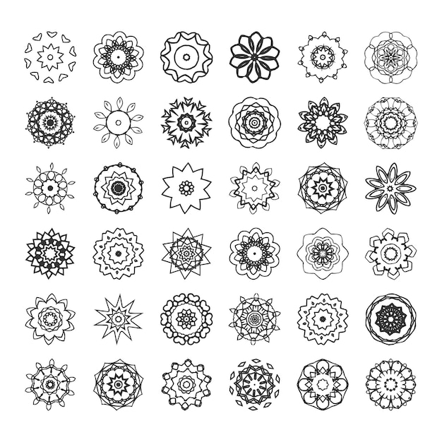 Geometrische Mandala Decoratie Ornament Bloemmotief Etnisch Oosterse stijl Icon Set