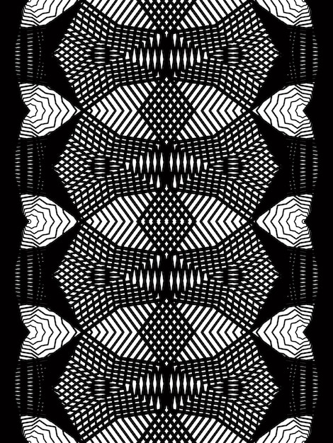 Geometrische monochroom gestreepte overlay naadloze patroon, zwart-witprinter vector abstracte achtergrond. Grafische symmetrische Caleidoscoop achtergrond.