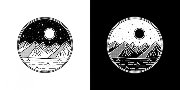 Geometrische Mountain Tattoo Monoline Badge Design