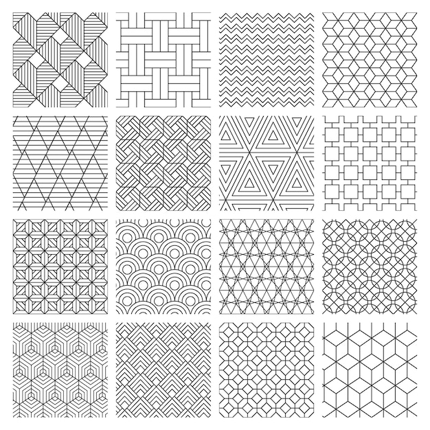 Geometrische naadloze achtergrond. gestreepte grafische textuur, doolhof decoratief patroon, geometrische achtergrond. abstracte achtergrond afbeelding instellen. geometrische ruit en zigzag monochroom geometrisch