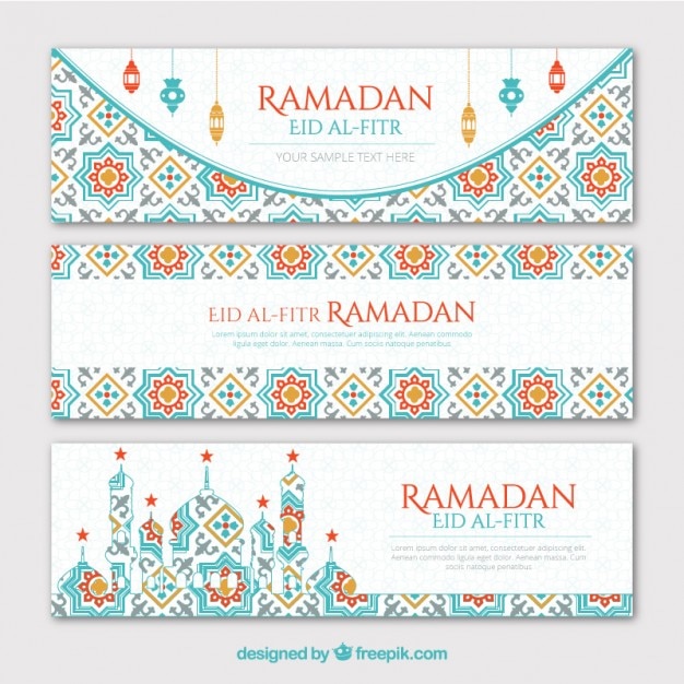 Geometrische ramadan geplaatste banners