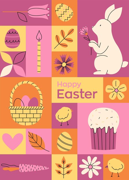 Vector geometrische roze groetekaartje voor happy easter trendy minimalistische vakantie vector illustraties website decoratie