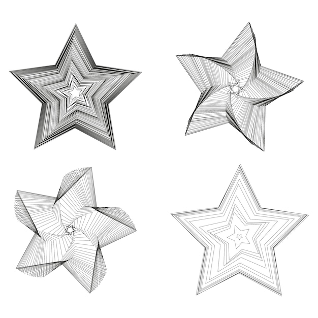 Geometrische stervormen Abstract lineair ontwerp Gekromde sterpatronen Vector contour iconen