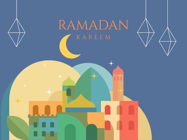 Vector geometrische stijl kleurrijke islamitische ramadan kareem banner begroeting achtergrond