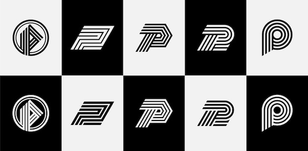 Geometrische technologie brief eerste P logo ontwerpset