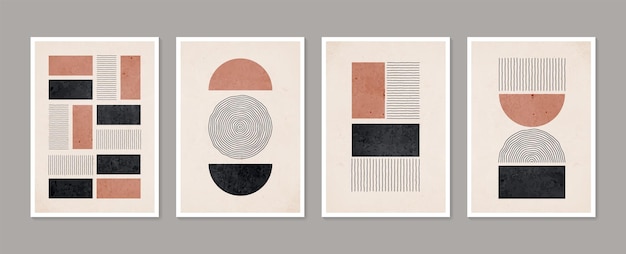 Geometrische trendy set van abstracte esthetische minimalistische handgetekende hedendaagse posters