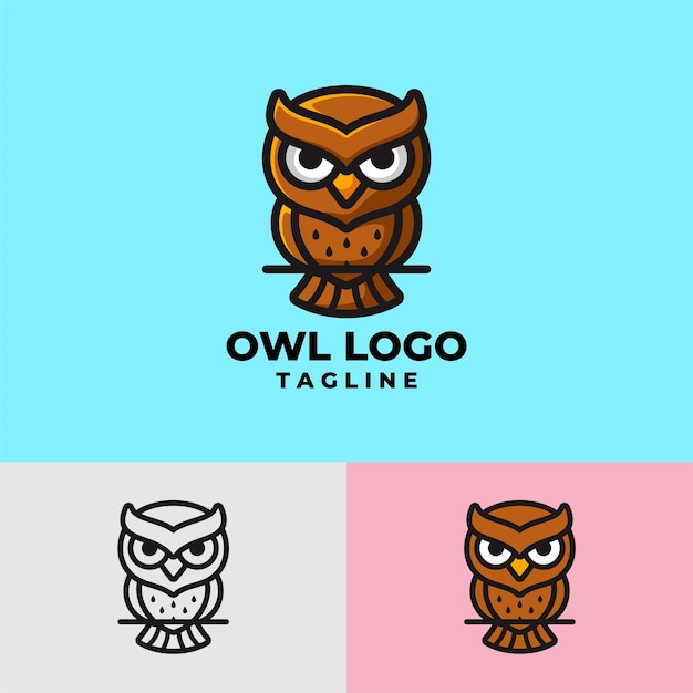 Geometrische uil mascotte logo ontwerp. Vlakke en schetsmatige cartoonstijl