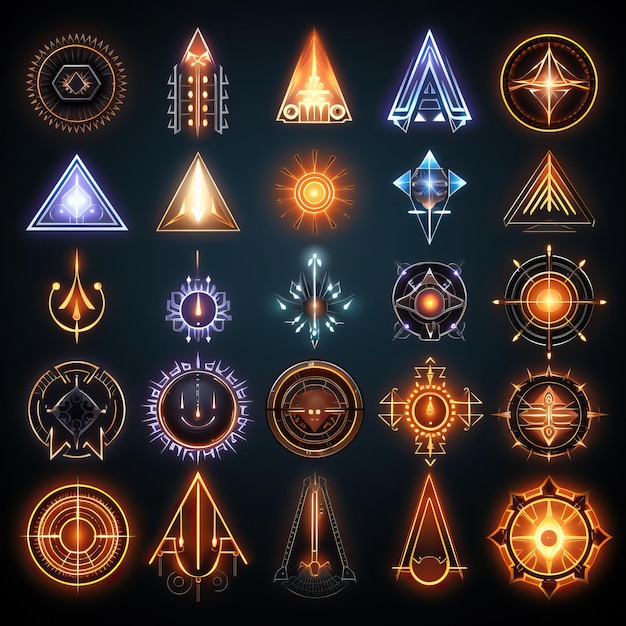 Geometrische Vector Neon Lights Iconen op witte achtergrond