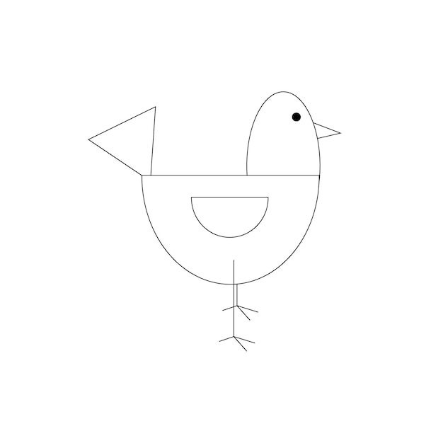 Geometrische vogel, zwarte lijntekening, doodle geïsoleerd op witte achtergrond.