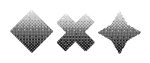 Vector geometrische vormen bitmap set dither gradiënt vormen collectie vierkante kruis ster elementen ontwerp