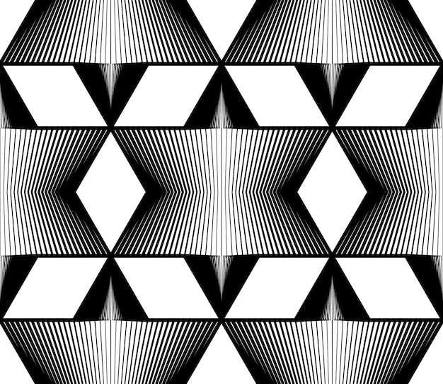 Geometrische zwart-wit gestreepte naadloze patroon, zwart-witprinter vector abstracte achtergrond. Grafische symmetrische achtergrond.