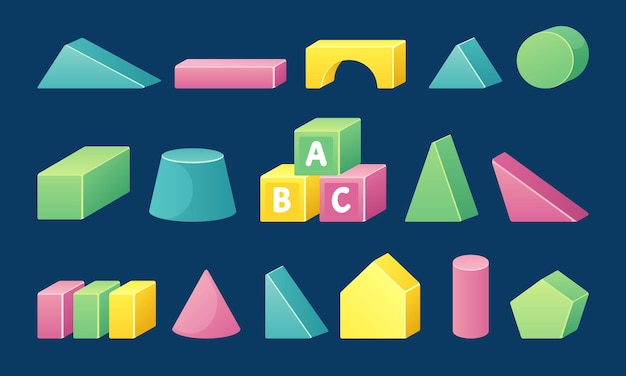 ベクトル 幾何学 レンガ 子供 ブロック 形 レクリエーション アクティビティ 漫画 子供 建設 玩具 シンプル