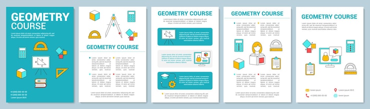 Vector geometry course, study brochure template layout. flyer, booklet, leaflet print design with linear illustrations. vector page layouts for magazines, annual reports, advertising posters