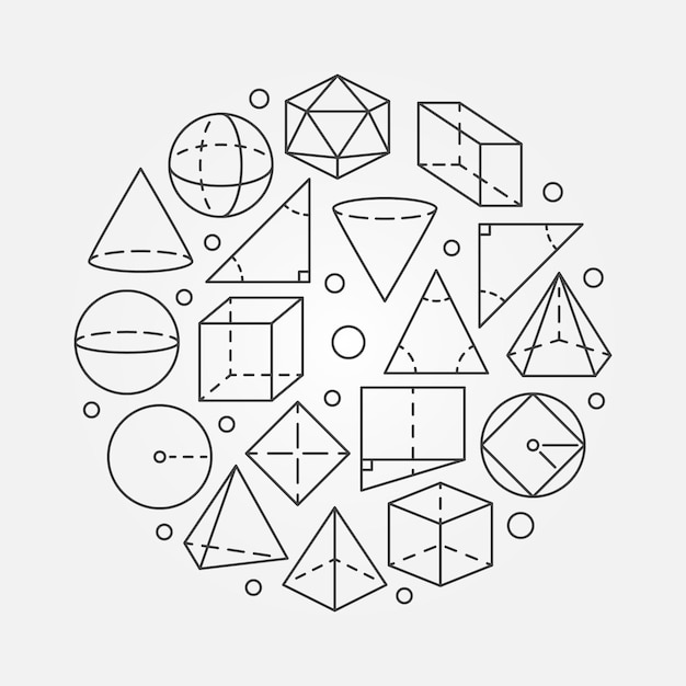 Geometry mathematics vector round concept illustration or banner in thin line style