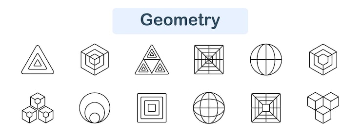 Vector 기하학 세트 아이콘 삼각형 큐브 육각형 피라미드 구 그리드 디자인 모양 패턴 구조 3d 기하학 수학 추상적인 그림 다각형 모양 기호 선 요소
