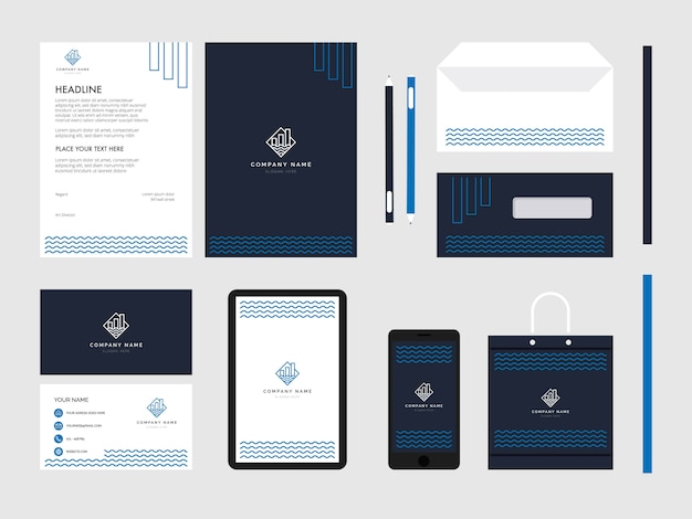 geometry wave res estate modern flat business corporate identity stationery