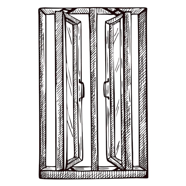 Geopende venster rechthoek schets geïsoleerd. retro element binnen muur in de hand getekende stijl.