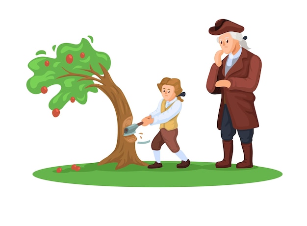 George Washington Cutting Cherry Trees With His Father First President Of The United States America