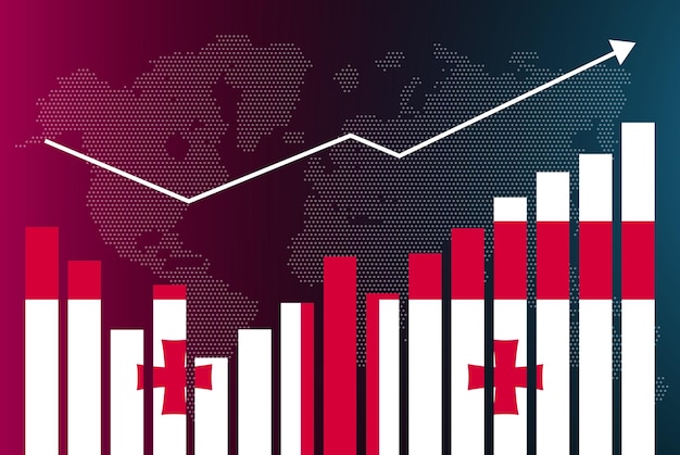 Georgia bar chart graph with ups and downs, increasing values, georgia country flag on bar graph