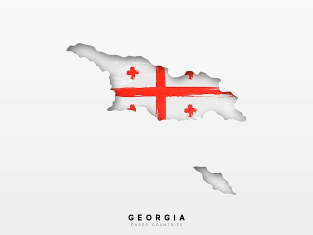 georgia detailed map with flag of country. painted in watercolor paint colors in the national flag.
