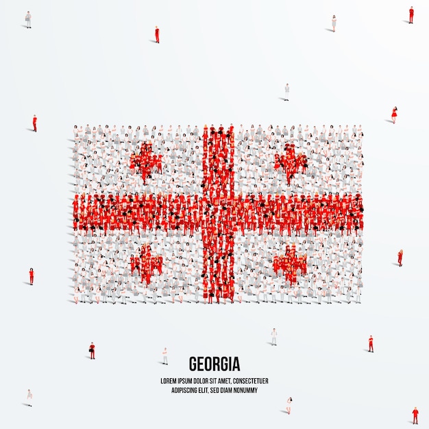 Georgia Flag. A large group of people form to create the shape of the georgian flag. Vector.