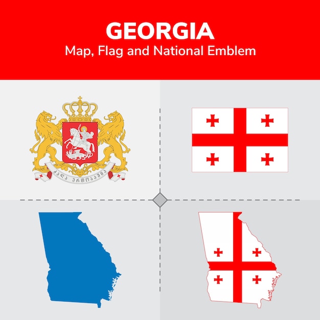 Vector georgia map, flag and national emblem