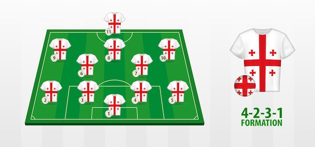 Formazione della squadra nazionale di calcio della georgia sul campo di calcio.