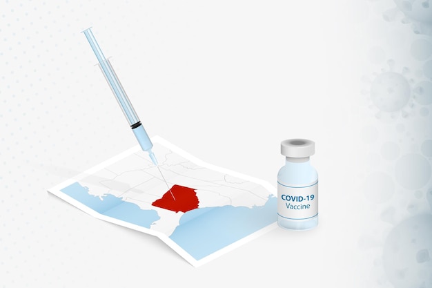 Georgia vaccination, injection with covid-19 vaccine in map of georgia.