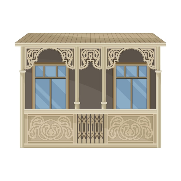 Вектор Грузинский балкон или терраса с шнуровым фасадом в качестве география страна атрибут векторная иллюстрация