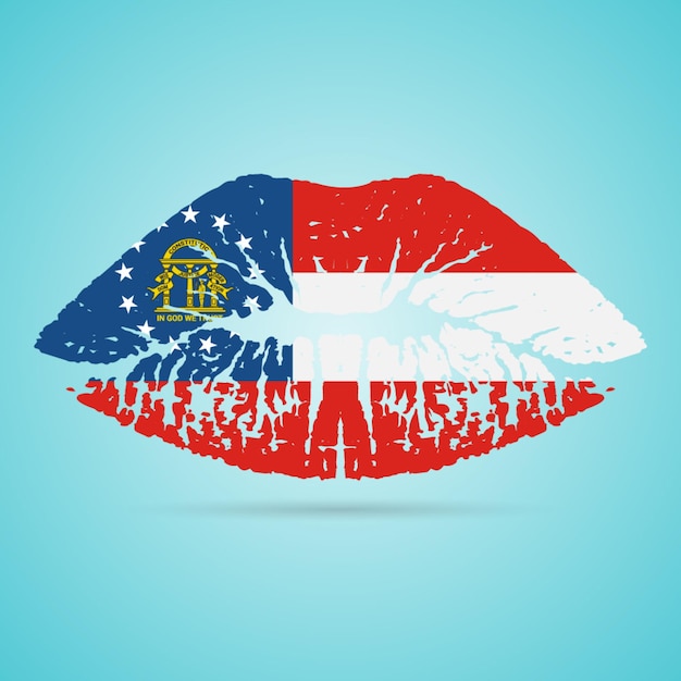 Georgië Vlag Lippenstift Op De Lippen Geïsoleerd Op Een Witte Achtergrond Vectorillustratie