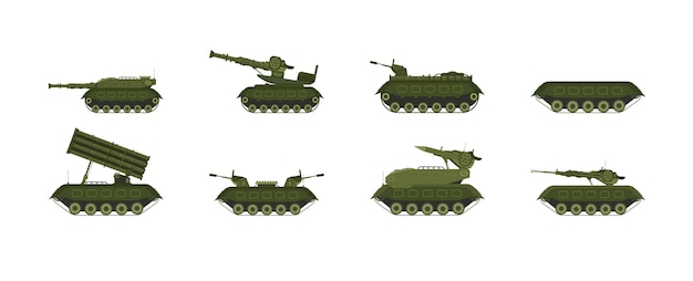 Gepantserde militaire voertuigen met Heavy Tank System Vector Set voor uw projectontwerp