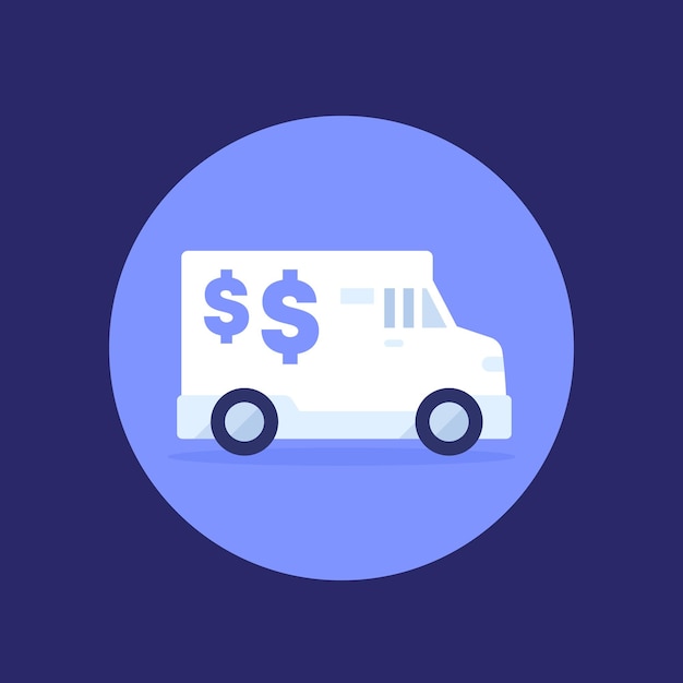 Gepantserde vrachtwagen vector pictogram contant geld transport
