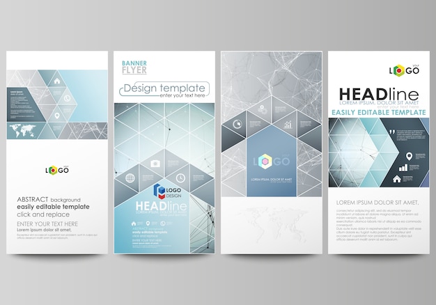 Geplaatste vliegers, moderne banners. ontwerpsjabloon dekking, abstract vector lay-outs.