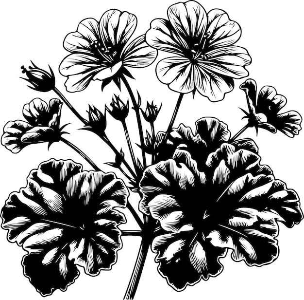 Geranium black outline vector illustration