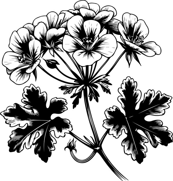 Geranium black outline vector illustration