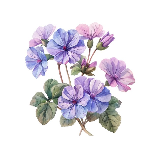 Vector geranium flower vector illustration in watercolour style