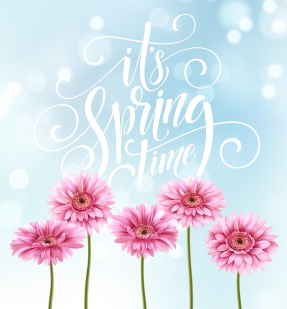 Gerbera bloem achtergrond en lente belettering. illustratie