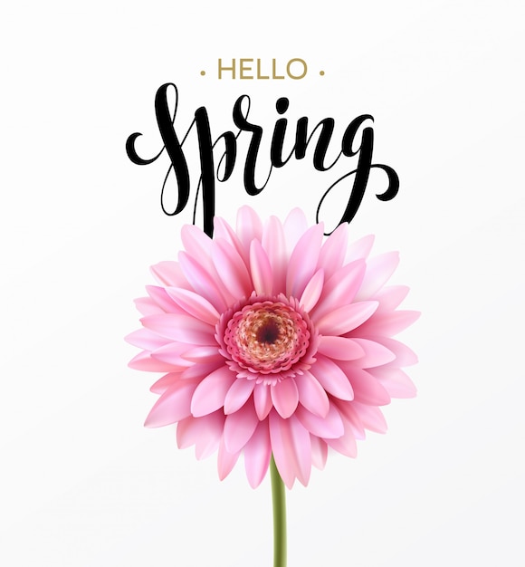 Gerbera bloem en lente belettering.