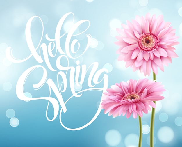 Gerbera bloem en lente belettering.