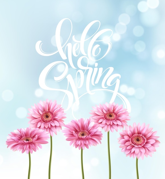 Gerbera flower background and spring lettering.  illustration