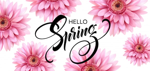 Gerbera Flower en Hello Spring Lettering.