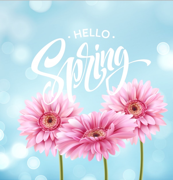 Gerbera Flower en Hello Spring Lettering.