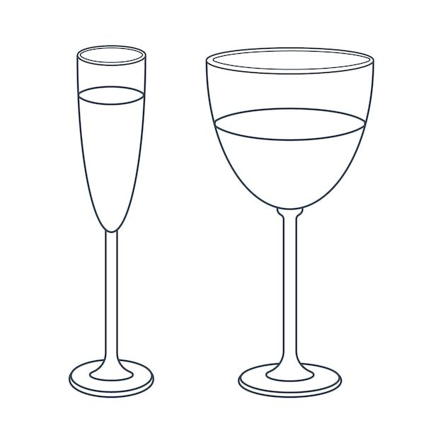 Gerechten Een set glazen cocktail champagne wijnglas met een drankje Line art