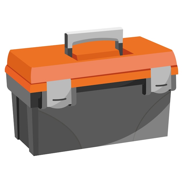 Gereedschapskist met oranje deksel en grijs handvat op witte achtergrond Vectorillustratie